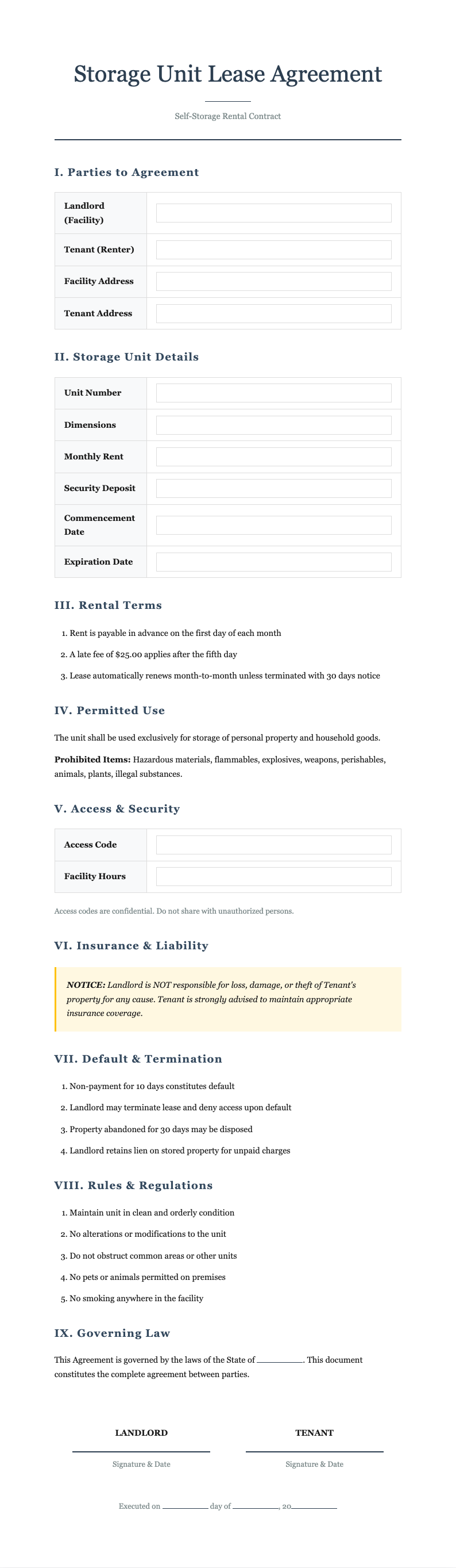 University course pack storage unit lease agreement